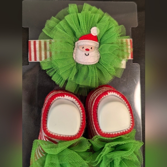 Nursery Rhyme First Christmas Headband Booties Set Infant 0-6 Months Holiday NEW - Picture 3 of 5